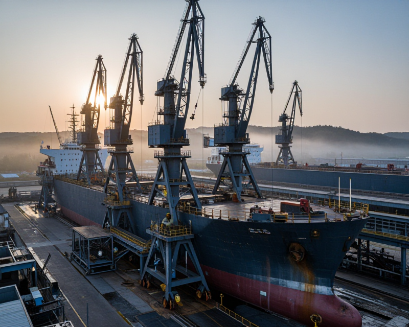 Industrial Shipyard at Dawn
