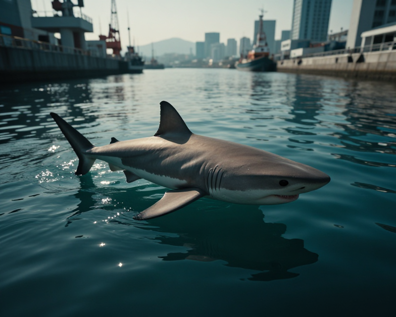 Cinematic view of a shark in Busan canal