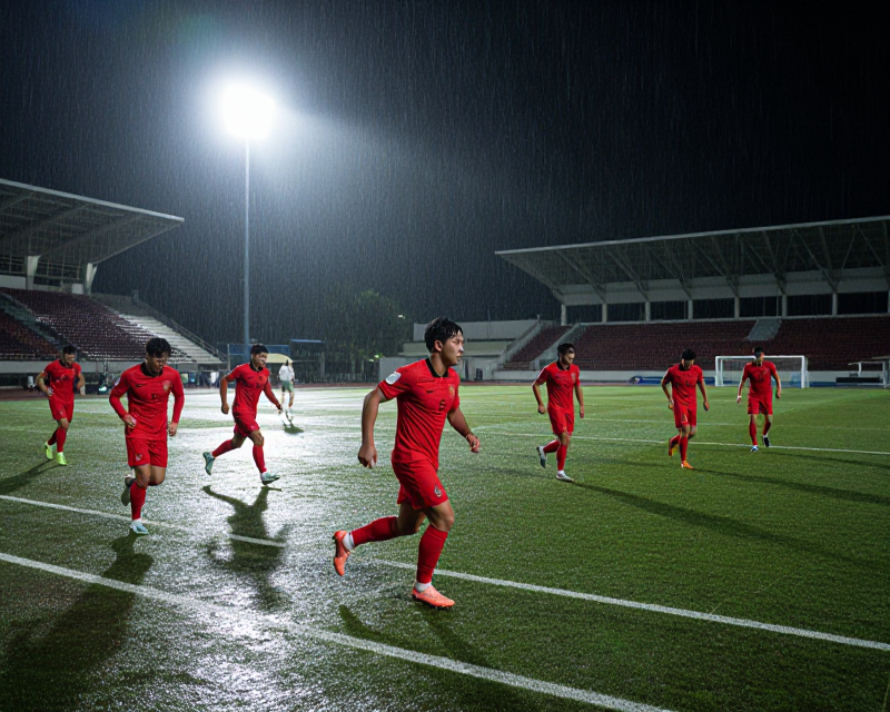 Cinematic Football Match in Rain