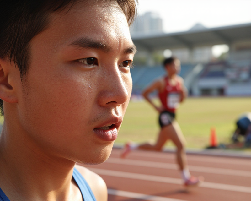 Determined Athlete in Race Walking